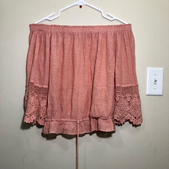 Pink orange see through off the shoulder top - Picture 1 of 7